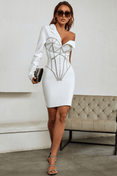 Sasha One Shoulder White Bandage Dress Ins Street